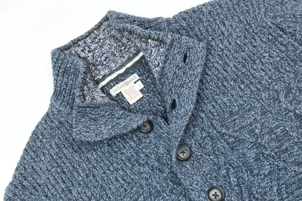 Carbon 2 Cobalt Cableknit Sweater Mens Large Blue Cotton Long Sleeve Pullover